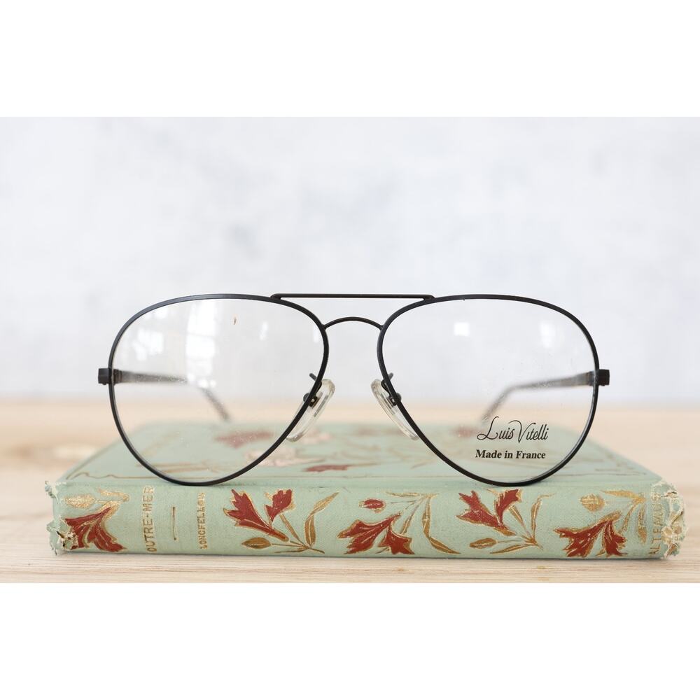 Vintage 1990s Eyeglass Frames Aviator Made In France NOS Matte Black Retro Geek